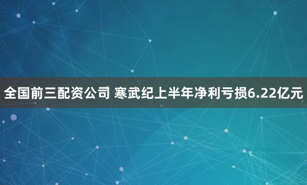全国前三配资公司 寒武纪上半年净利亏损6.22亿元