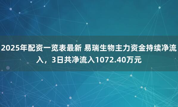 2025年配资一览表最新 易瑞生物主力资金持续净流入，3日共净流入1072.40万元