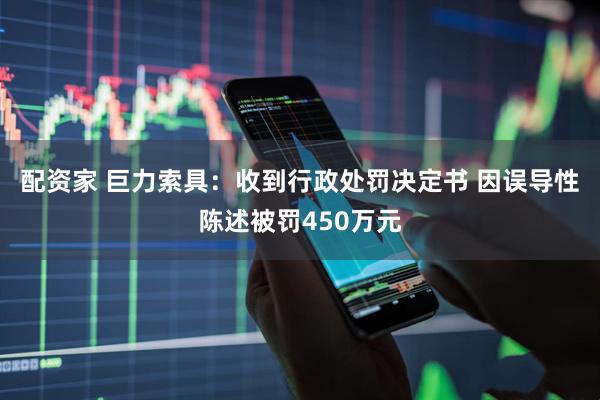 配资家 巨力索具：收到行政处罚决定书 因误导性陈述被罚450万元